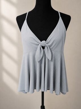 She and Sky Light Blue Tie-Front Ribbed Cami